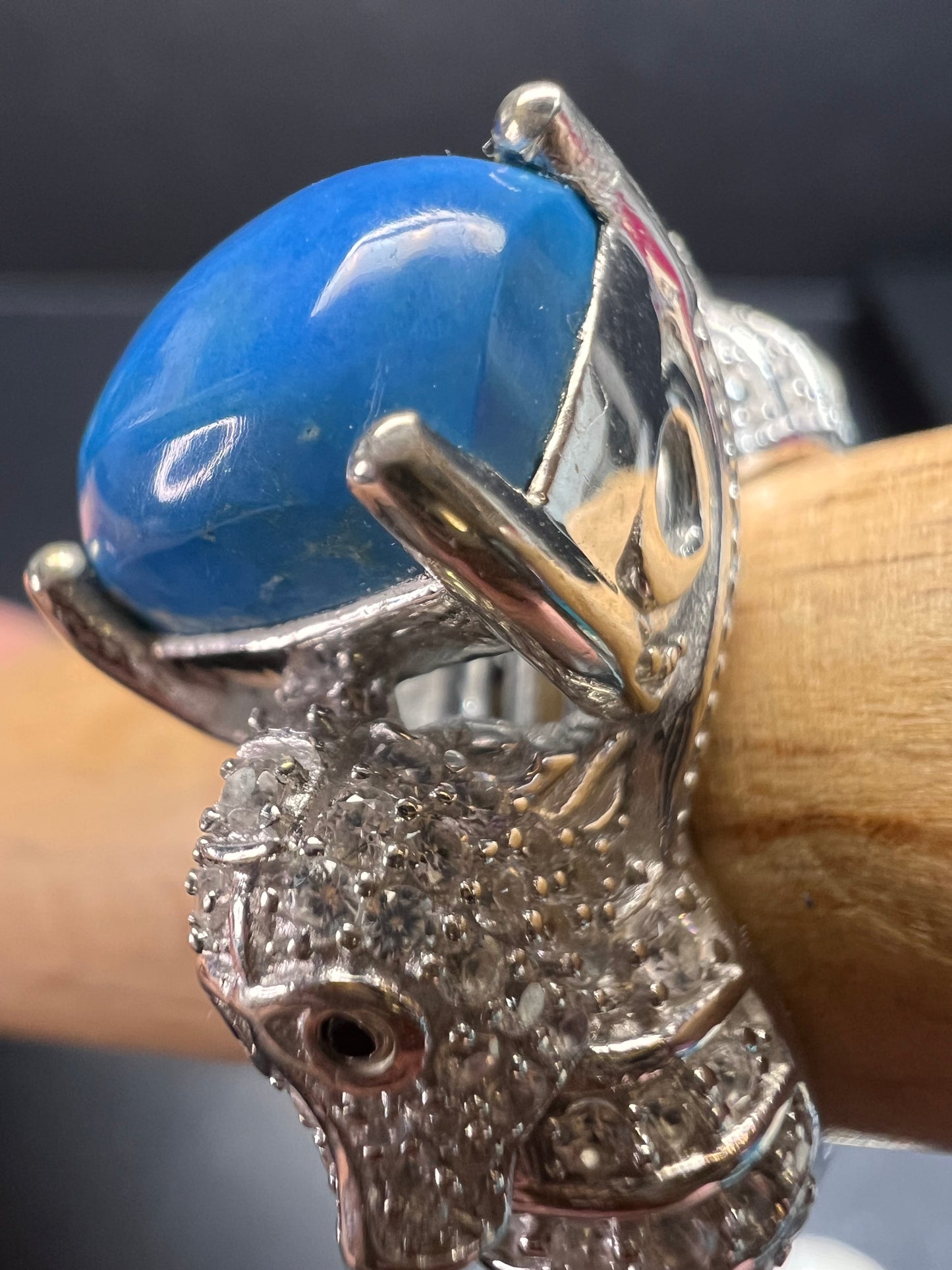 NEW Ceruleite and zircon seahorse ring in sterling silver size 8