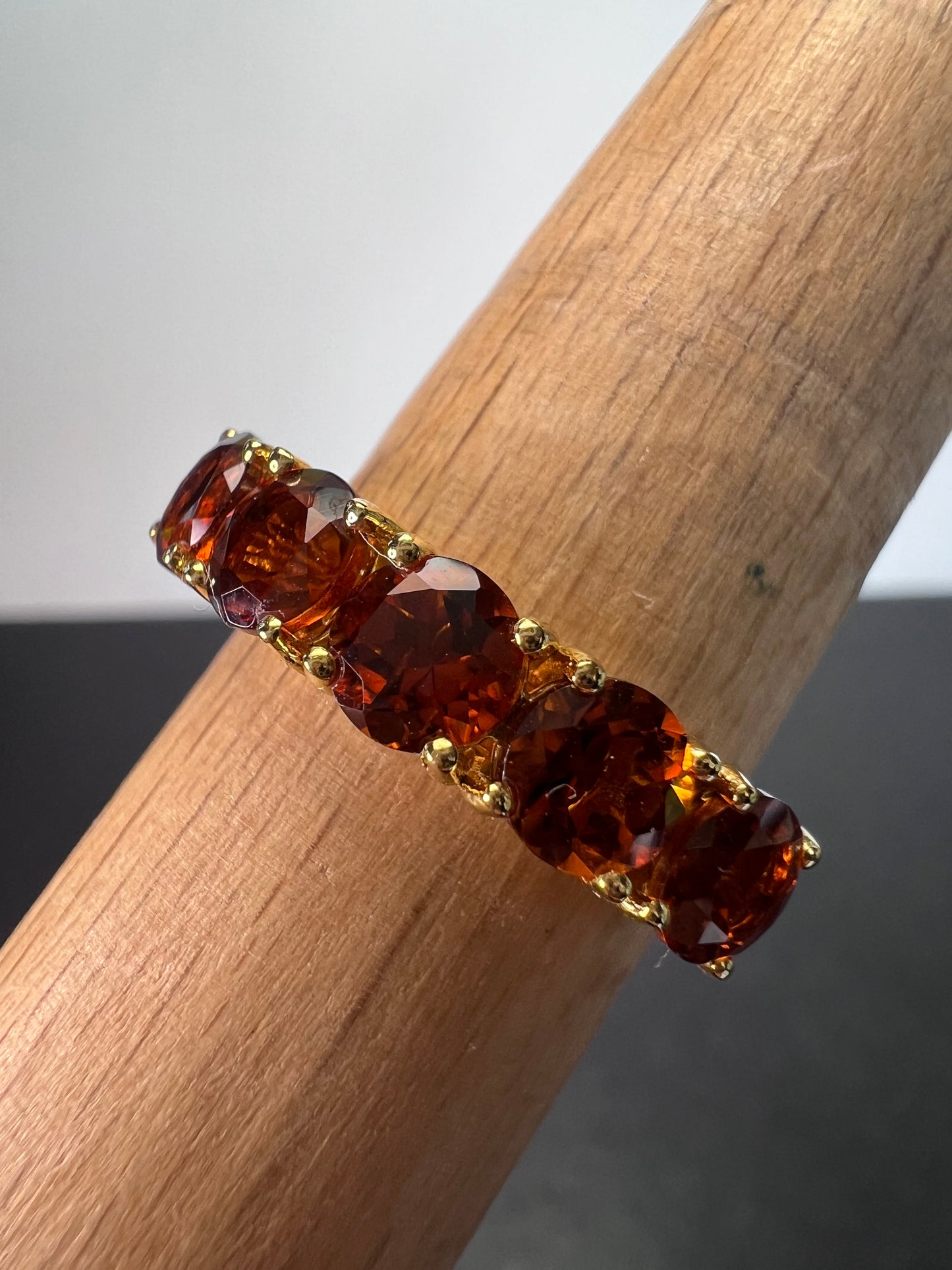 Brazilian Cherry Citrine 5 Stone Ring in Vermeil Yellow Gold Over Sterling Silver 2.25 ctw size 9