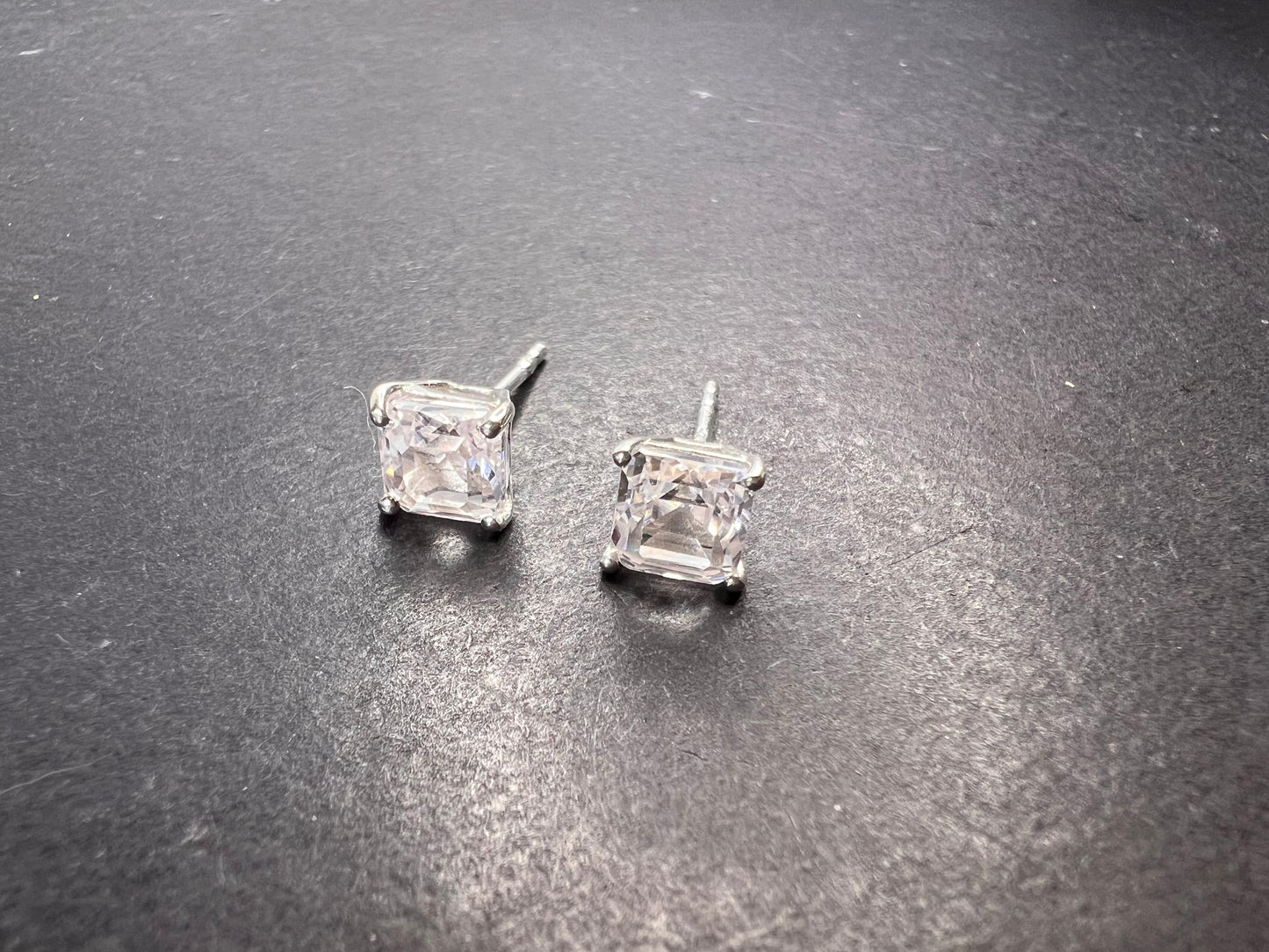 Lab white sapphire asscher cut solitaire stud earrings in sterling silver *NEW*