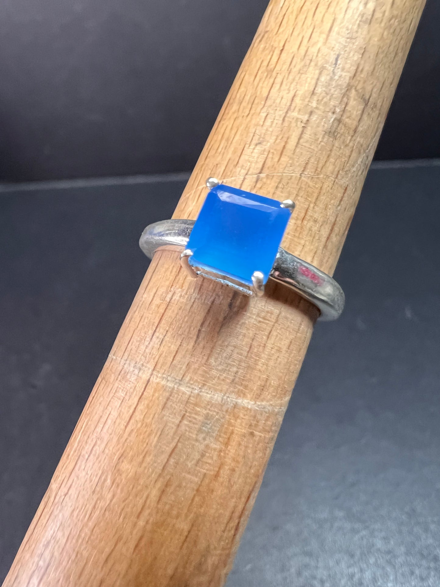 Square cut blue chalcedony sterling silver ring size 6