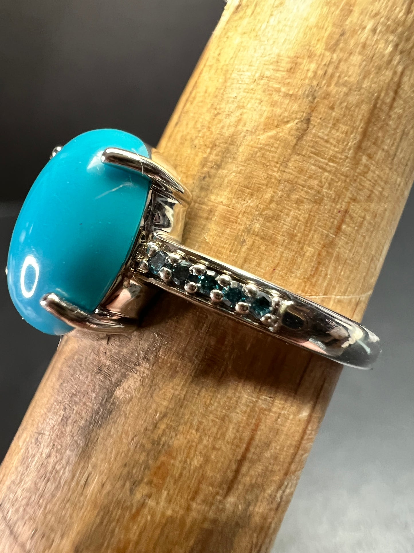 Sterling Silver Turquoise Ring with Blue Diamond Accents Size 6