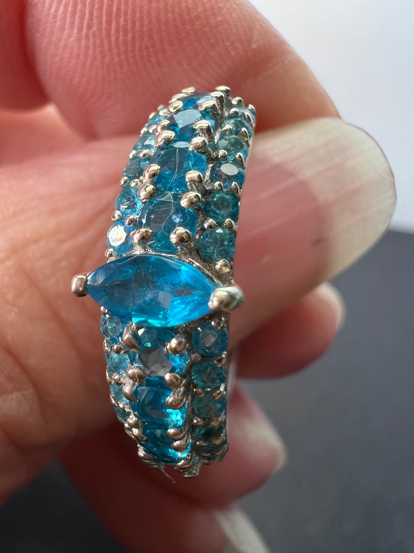 Neon blue apatite sterling silver ring size 9