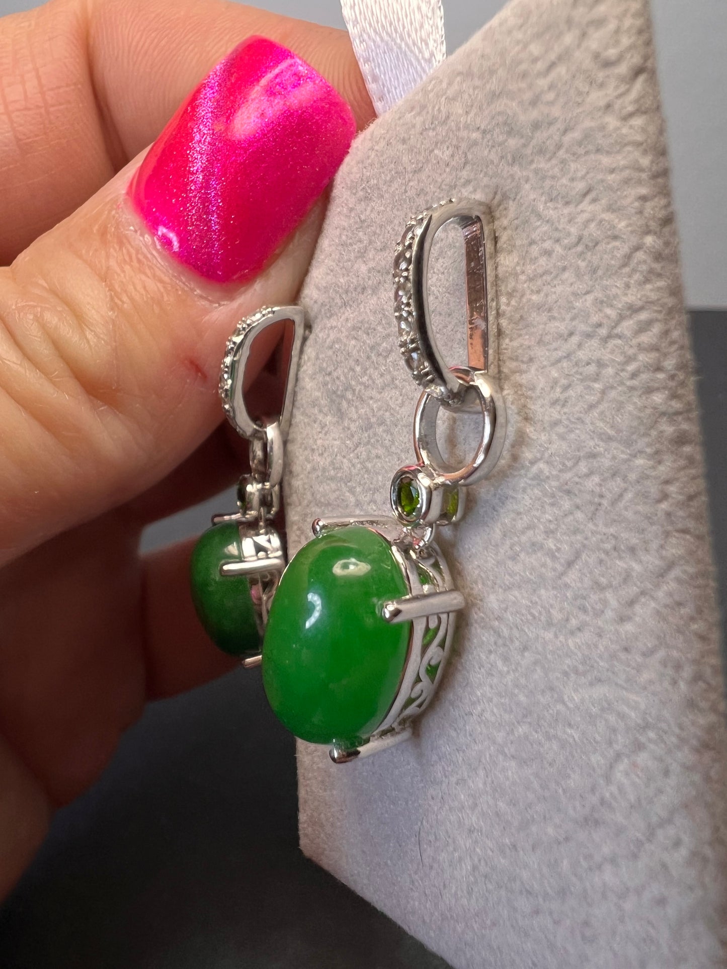 Jade and chrome diopside sterling silver earrings