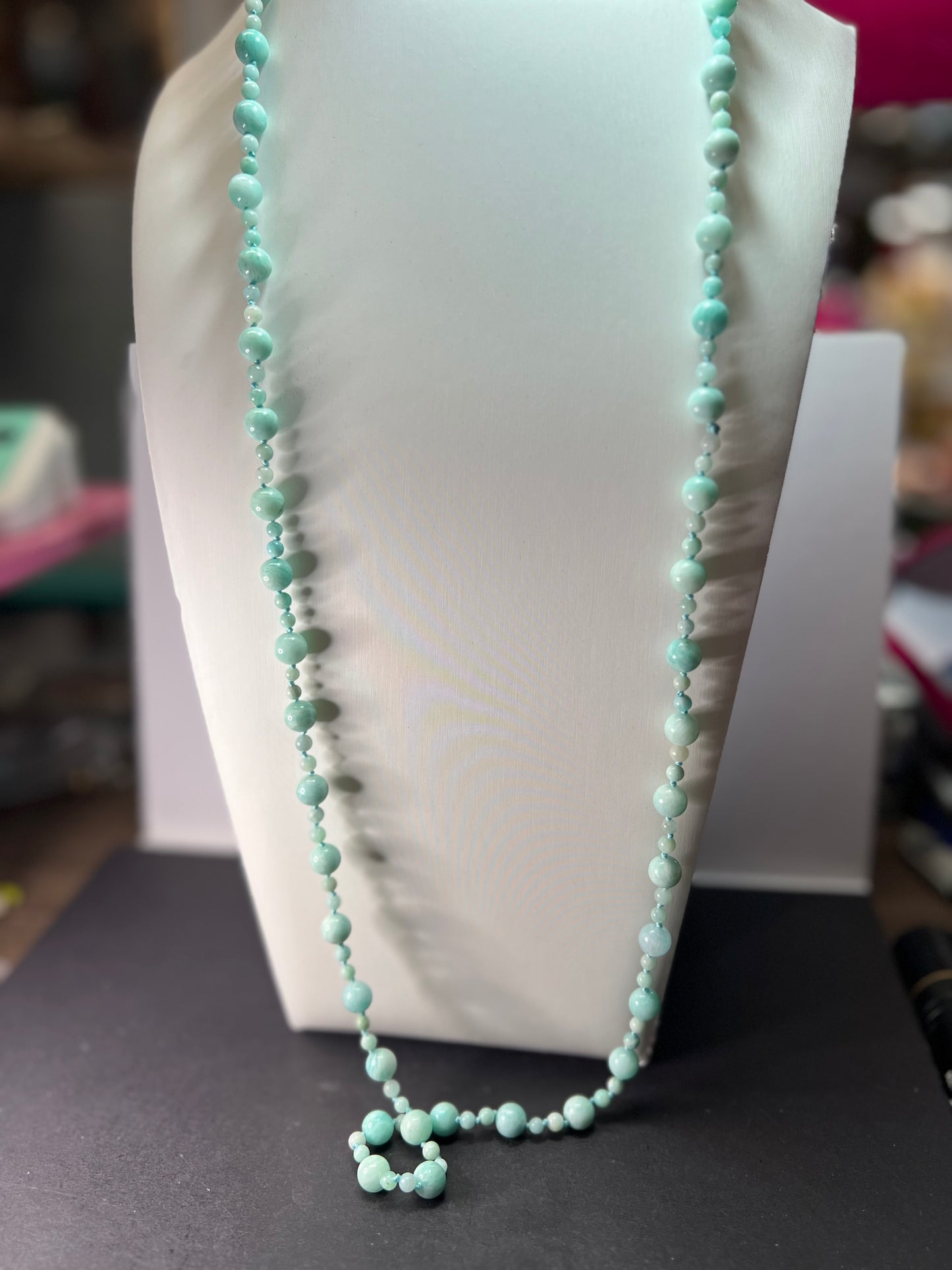 Amazonite knotted 36 inch endless necklace