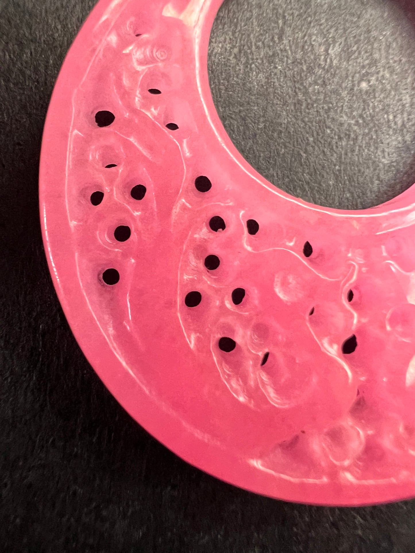 NEW pink jade carved dragon hoop earrings with sterling silver closures