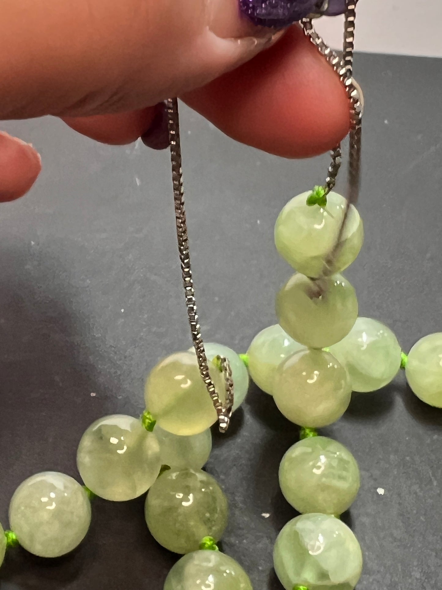 Prehnite knotted sterling silver bolo necklace