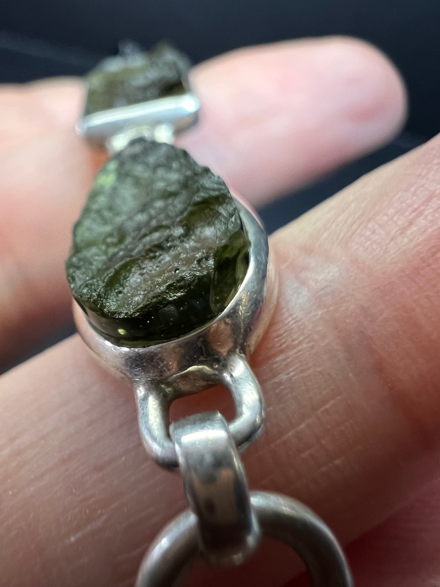 SOLD NEW Moldavite old stock sterling silver toggle bracelet
