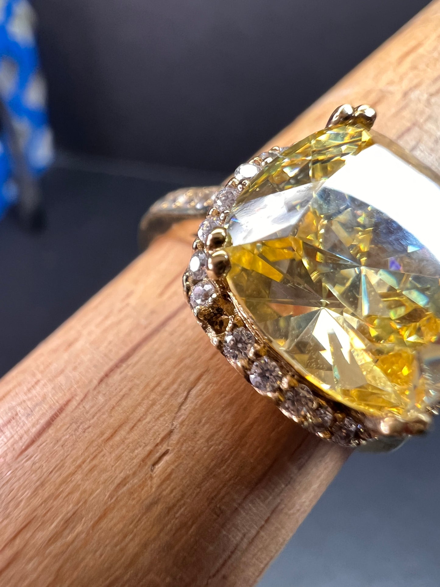 Yellow CZ halo ring in gold over sterling silver size 9