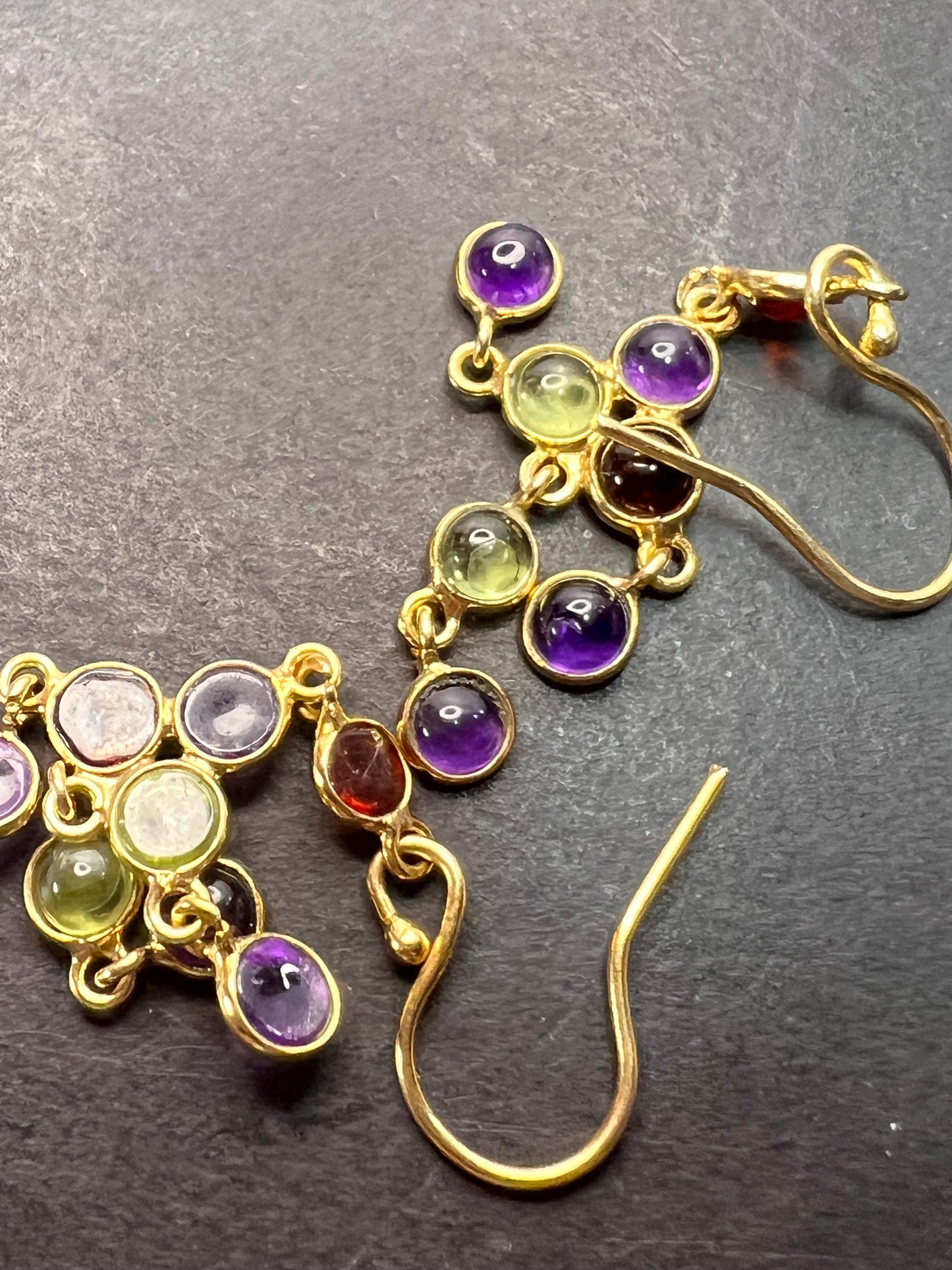 Multi gemstone chandelier earrings in gold over sterling silver