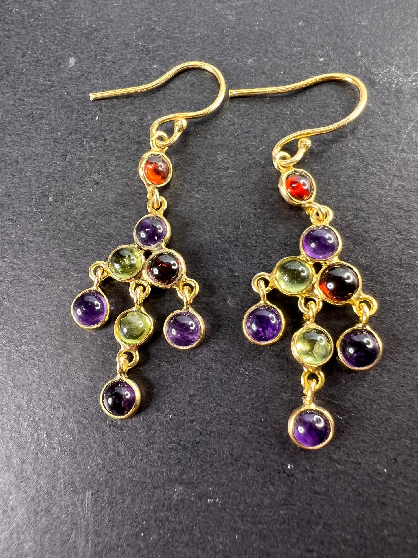 Multi gemstone chandelier earrings in gold over sterling silver