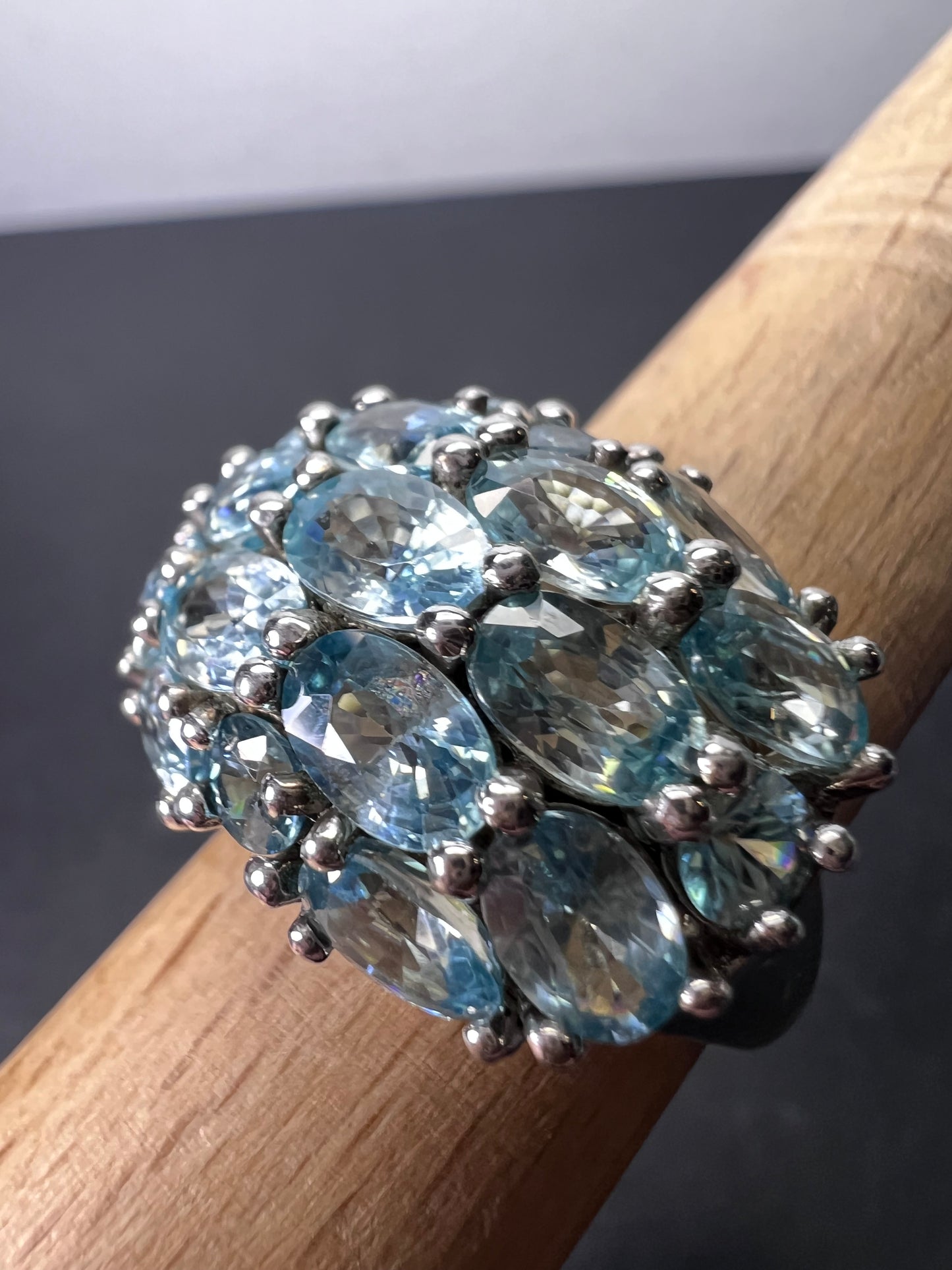 Blue topaz sterling silver cluster statement ring size 9