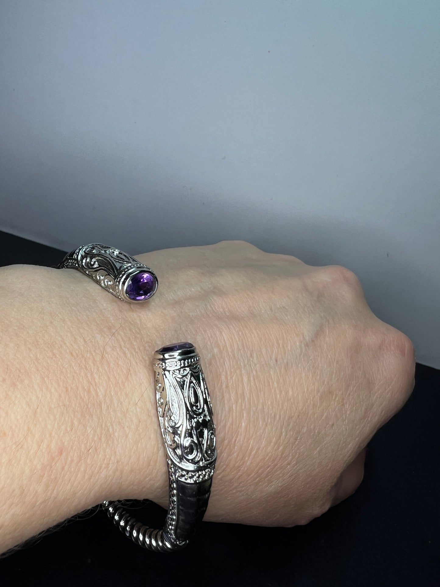 Stainless steel amethyst cuff bracelet