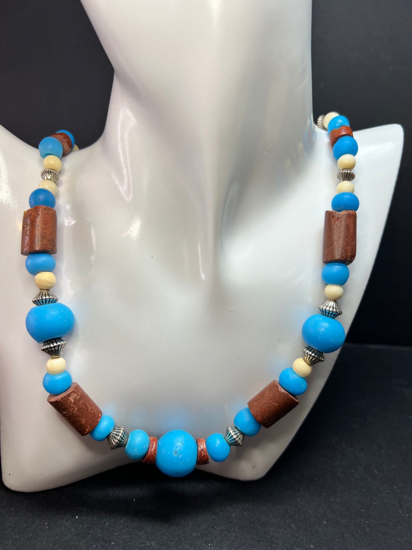 Vintage African Trade Bead Necklace | Large Glass & Ceramic Beads | 24”