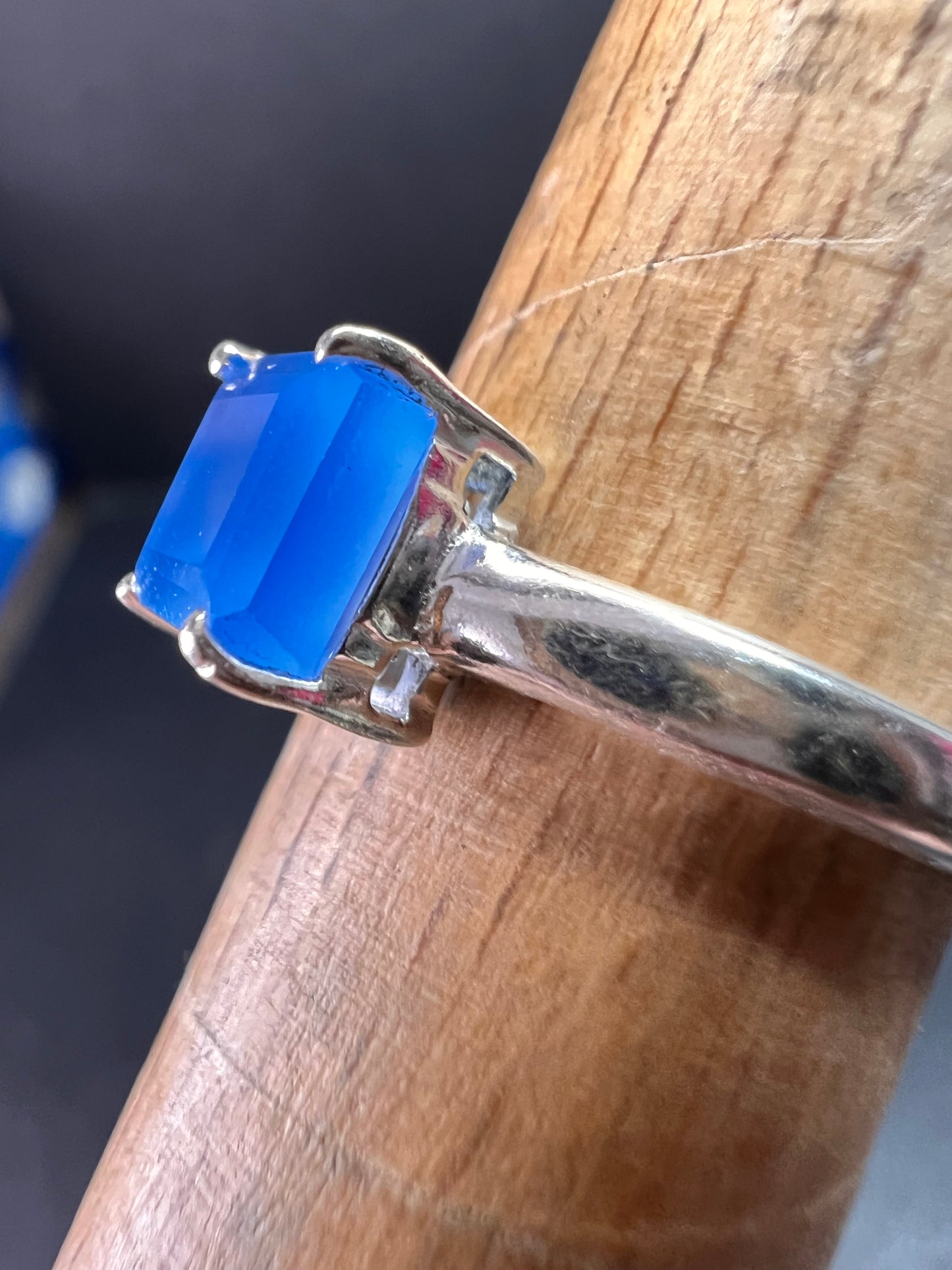 Square cut blue chalcedony sterling silver ring size 6