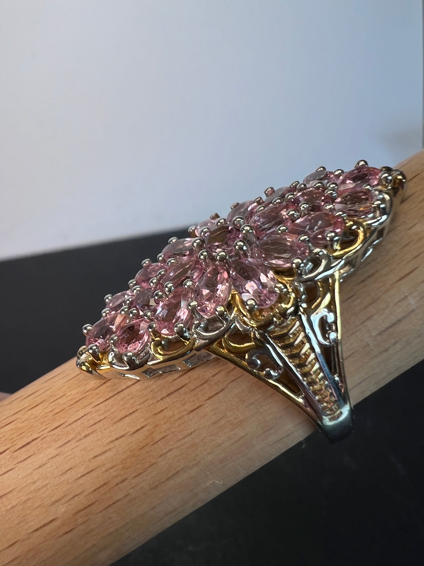 Pink tourmaline vintage vibes statement ring size 10