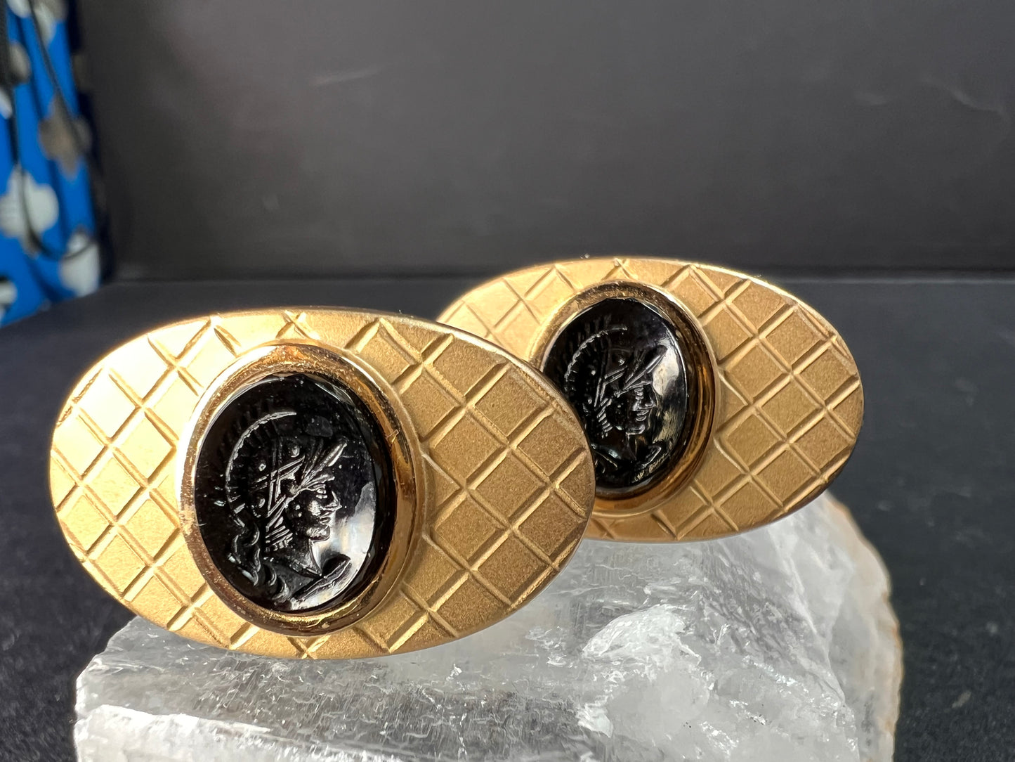 Vintage MCM Swank Gold Tone Centurion Cameo Cufflinks