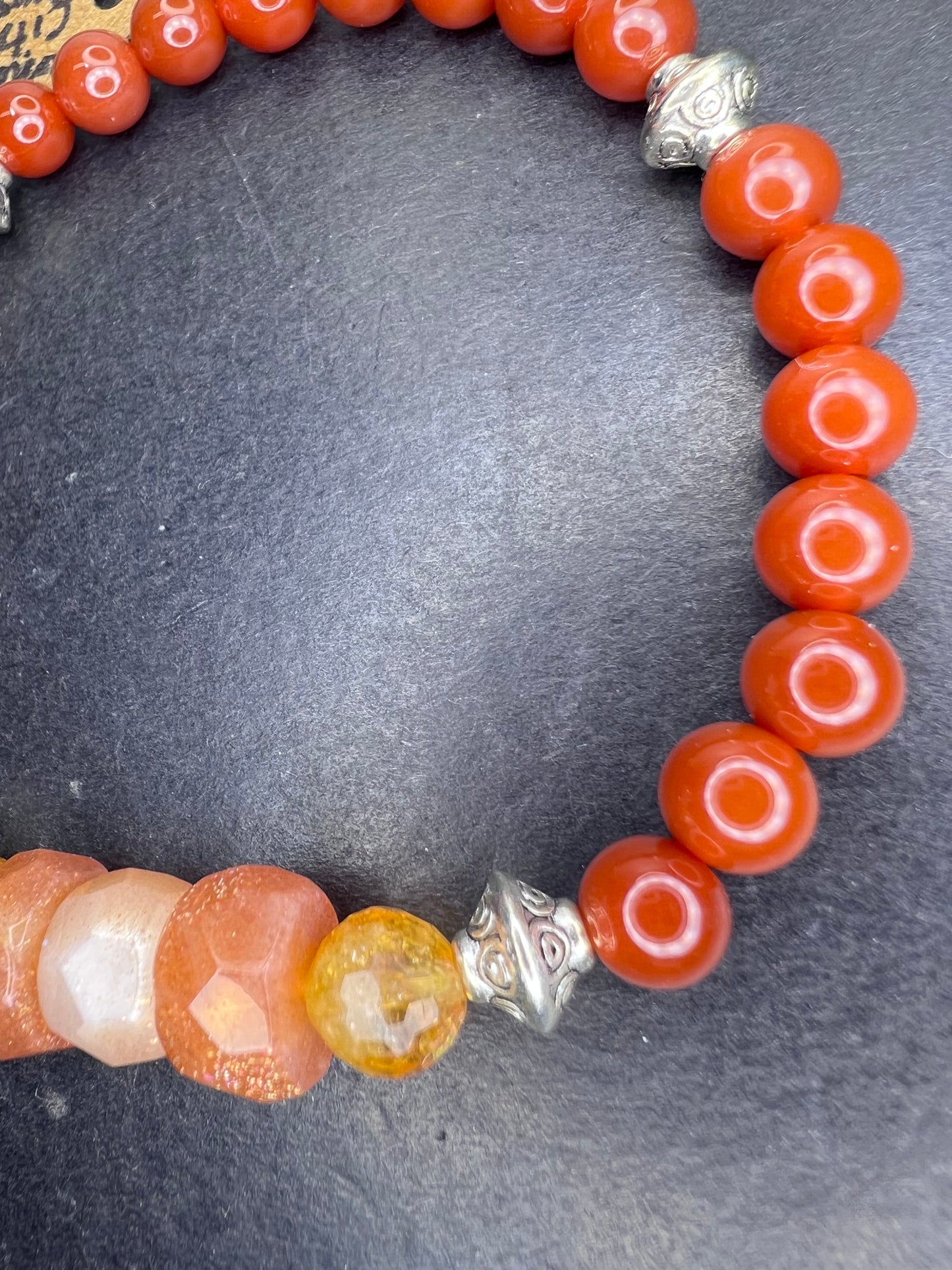 Carnelian, citrine , and sunstone stretch bracelet 7 inch