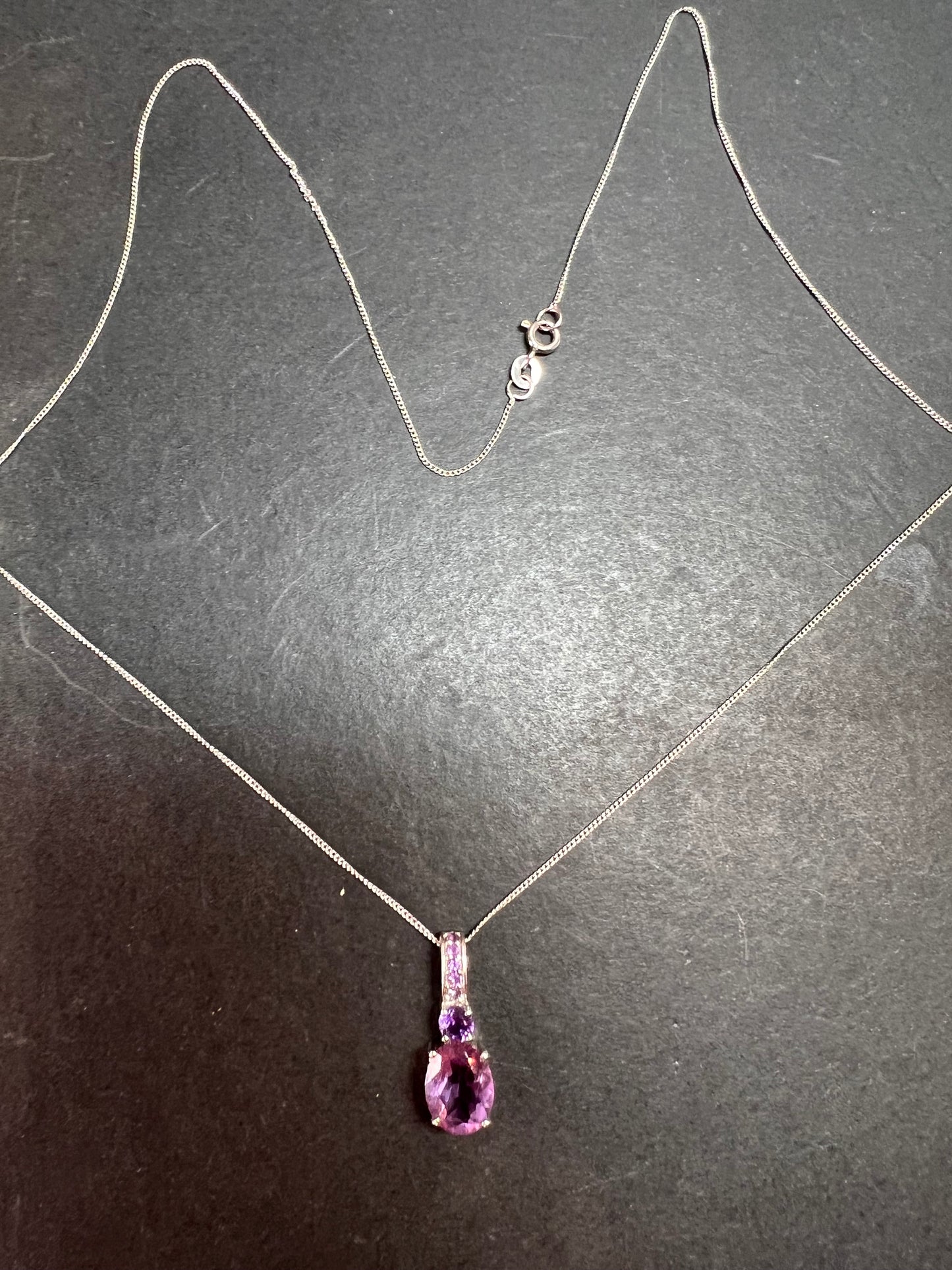 Purple fluorite multi stone sterling silver pendant with 20 inch chain