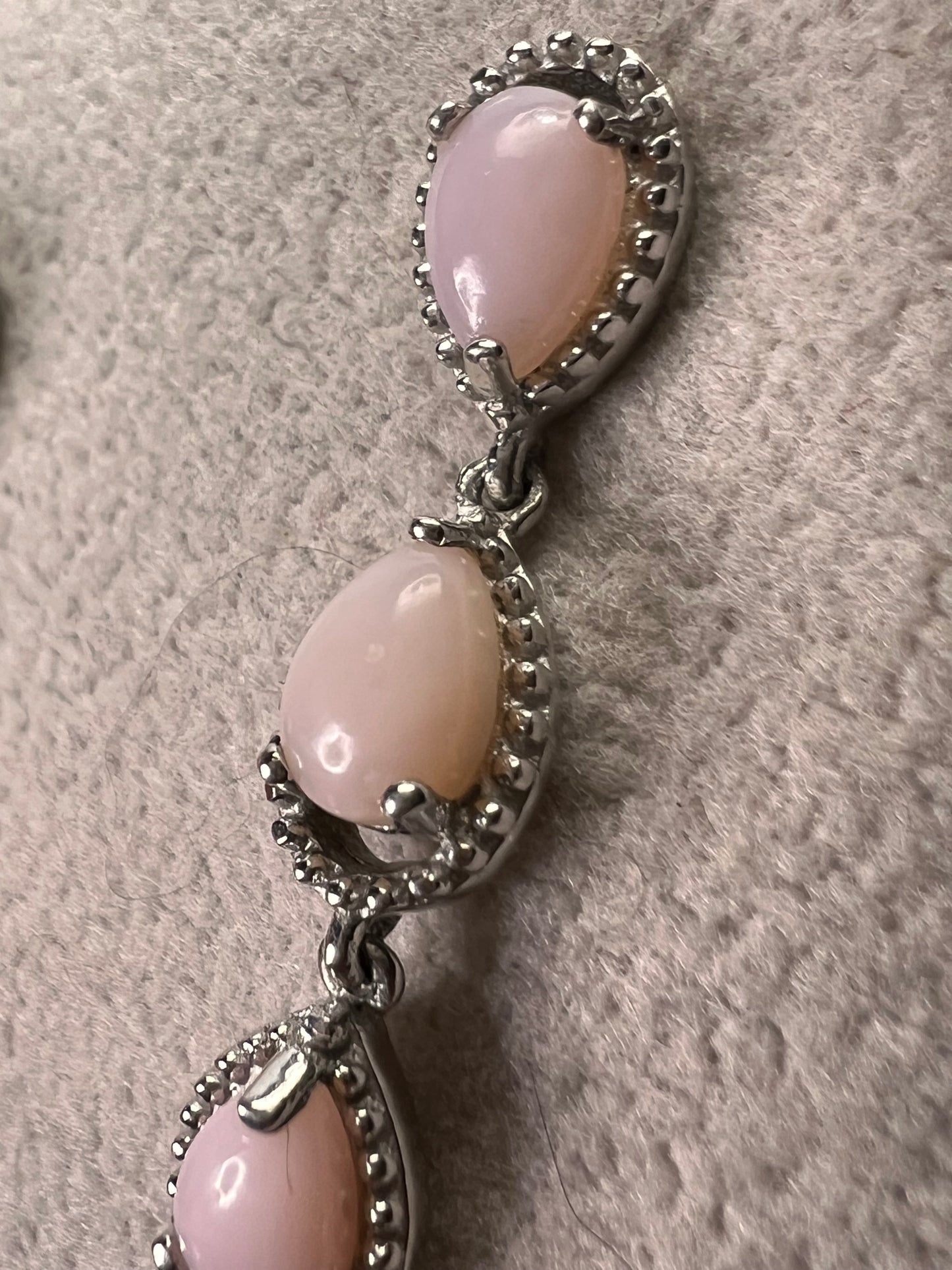 Pink opal sterling silver drop earrings