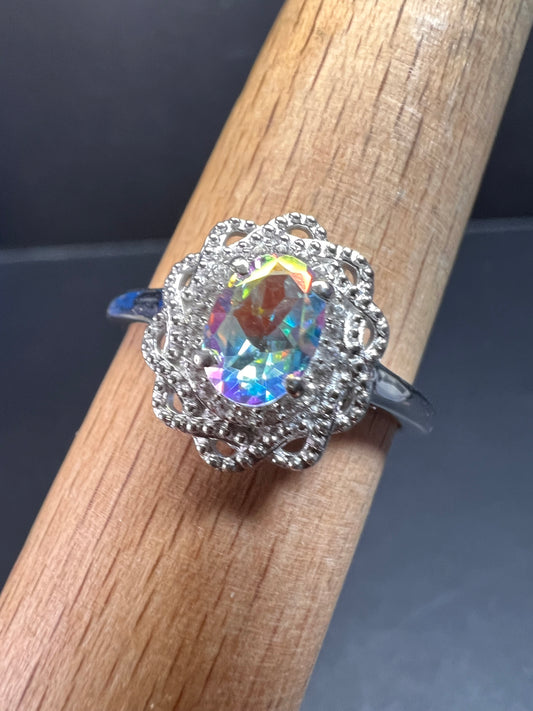 NEW Mercury Mystic topaz and zircon celestial halo ring in rhodium over sterling silver size 10