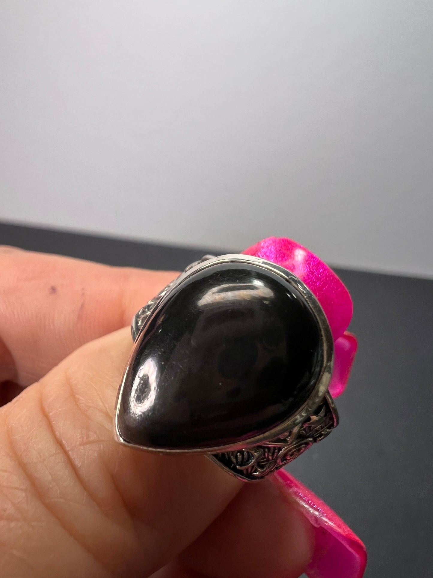 Elite shungite sterling silver teardrop ring size 7