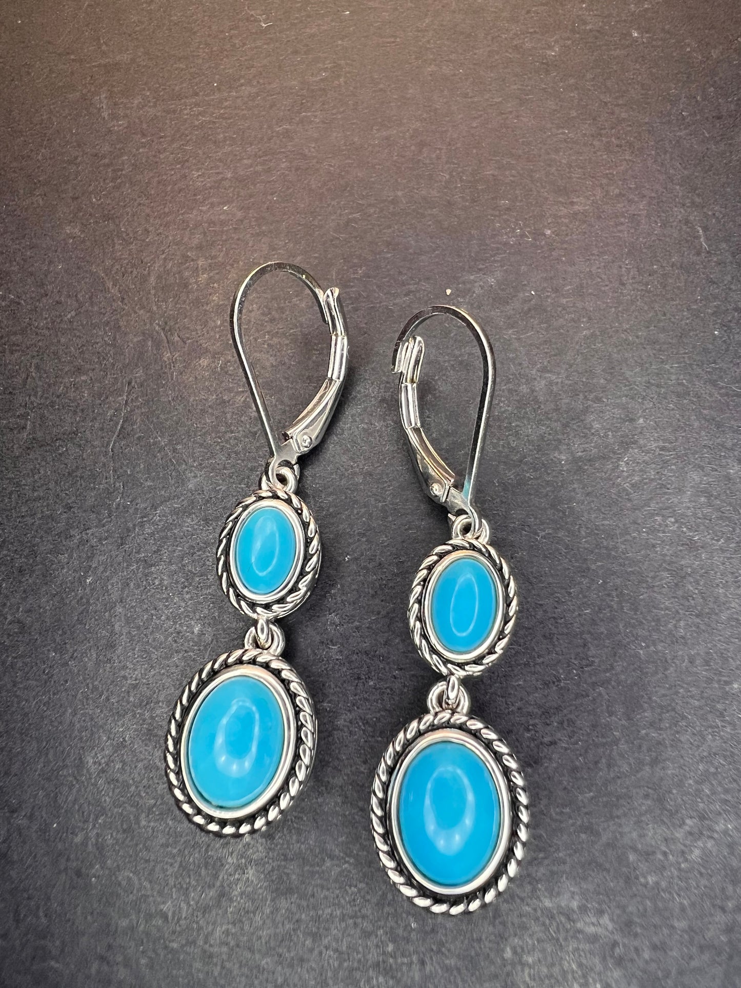 Blue Sleeping Beauty Turquoise Rhodium Over Sterling Silver Earrings