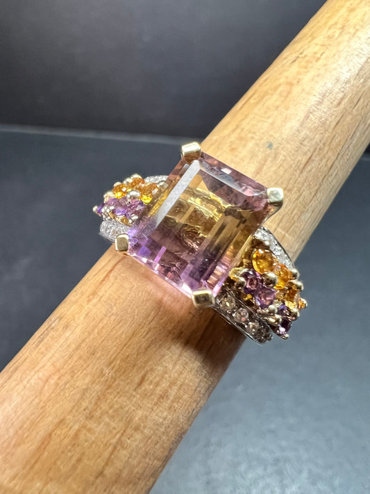 Ametrine Citrine Amethyst Ring 925 Vermeil SD Size 7