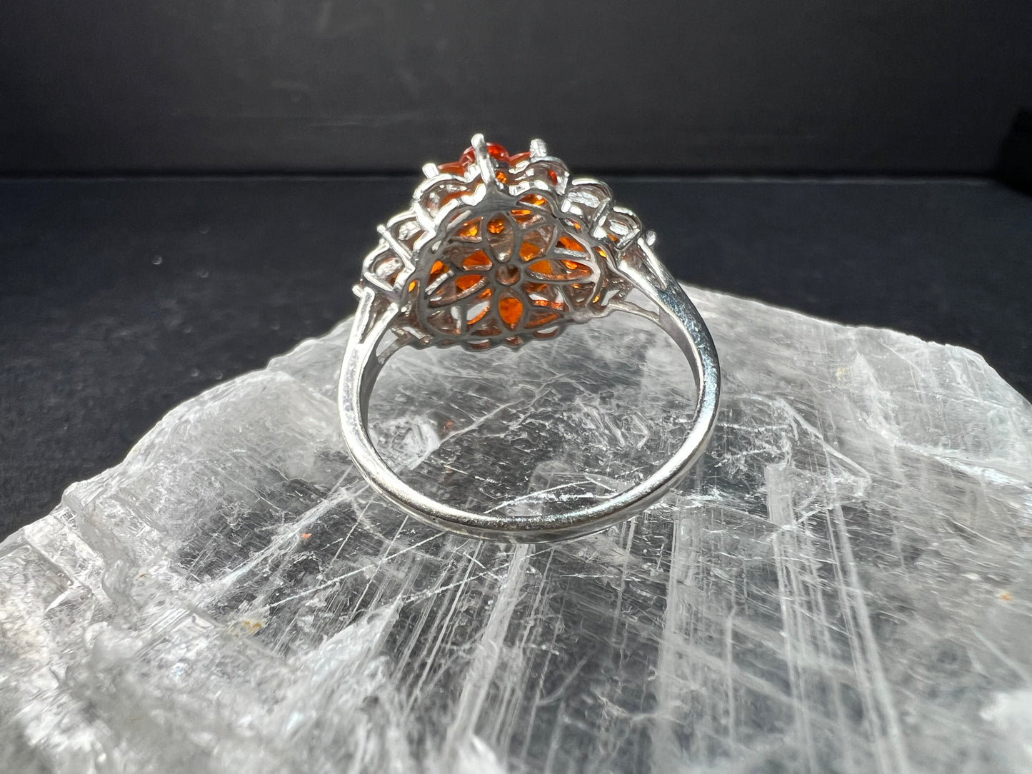 Vintage Sterling Silver Mexican Fire Opal Floral Cluster Ring Sz 9