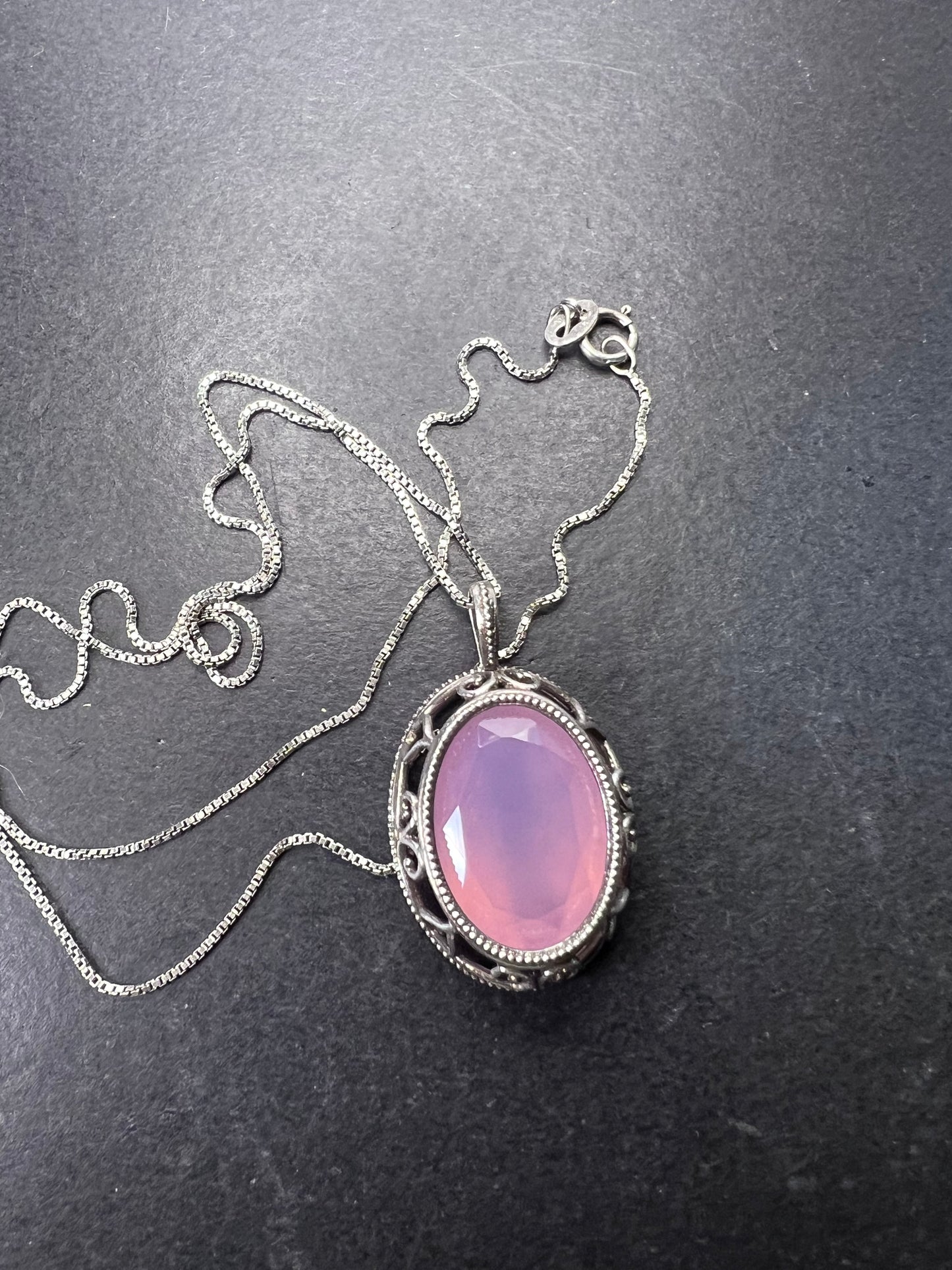 Pink chalcedony sterling silver pendant and 18 inch chain Becky