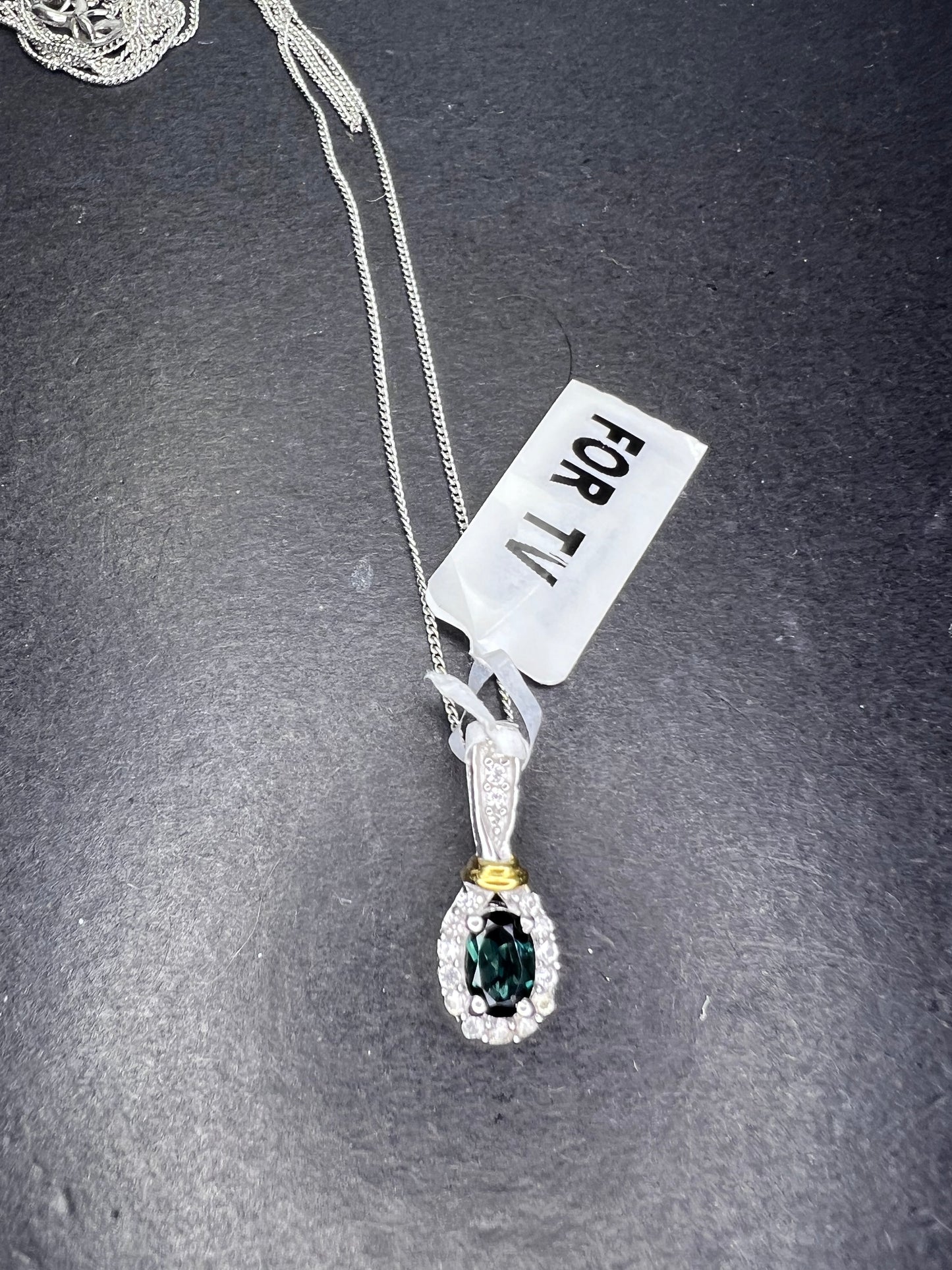 Indicolite tourmaline and zircon sterling silver pendant and 20 inch chain necklace