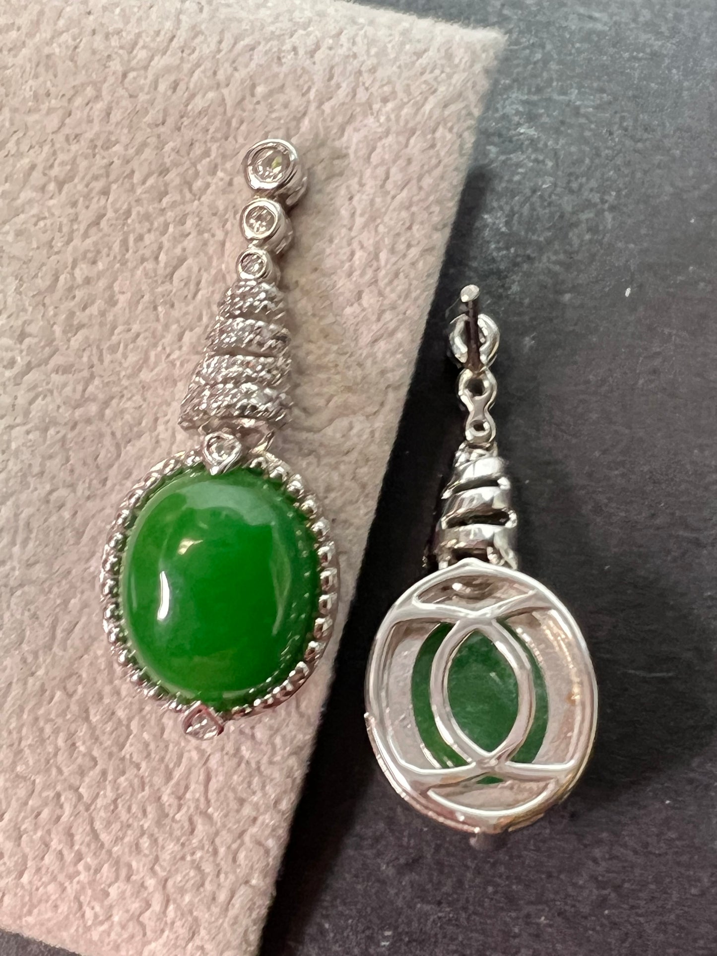 Green jade spiral drop sterling earrings