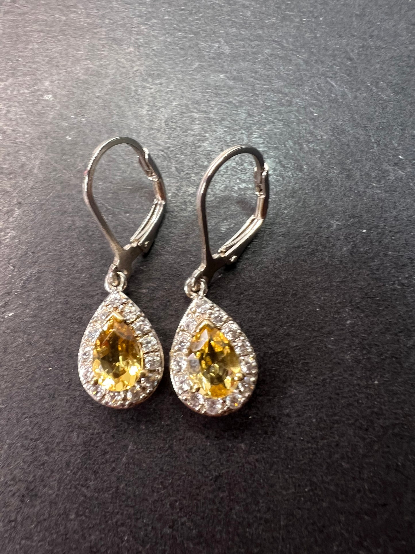 Brazilian heliodor and white zircon teardrop earrings in sterling silver