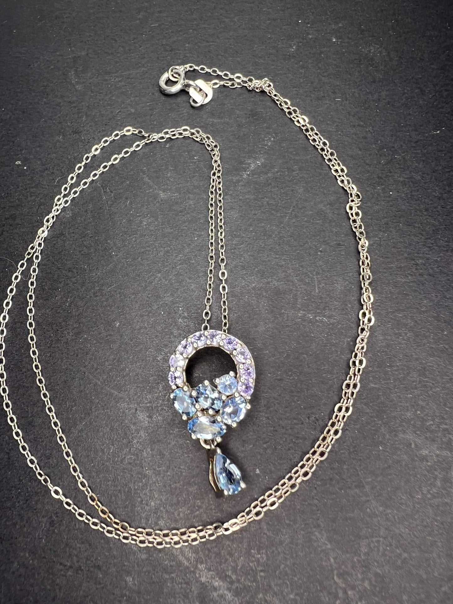 Tanzanite and aquamarine sterling silver pendant necklace with chain