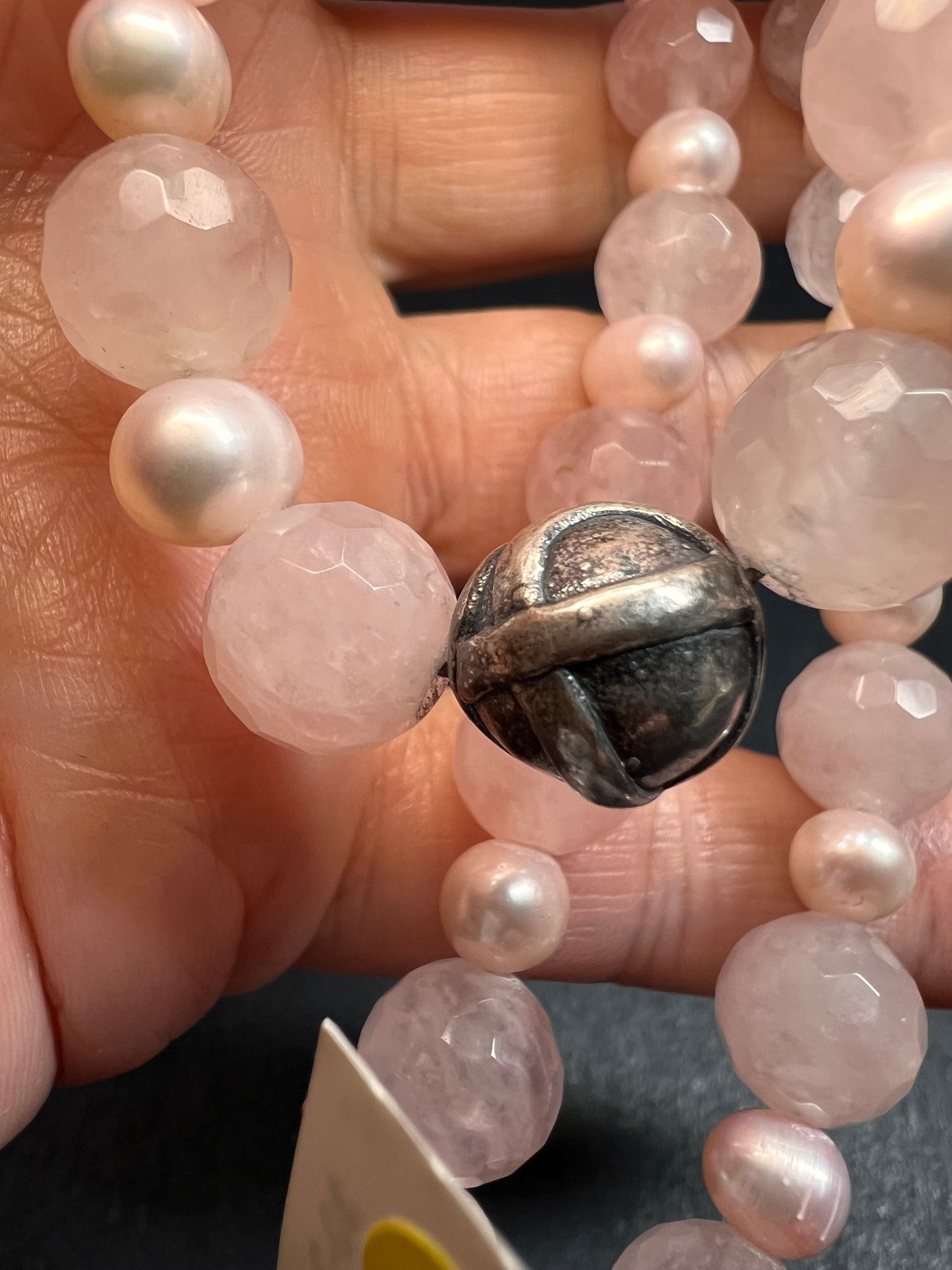 NEW rose quartz and pearl sterling silver necklace