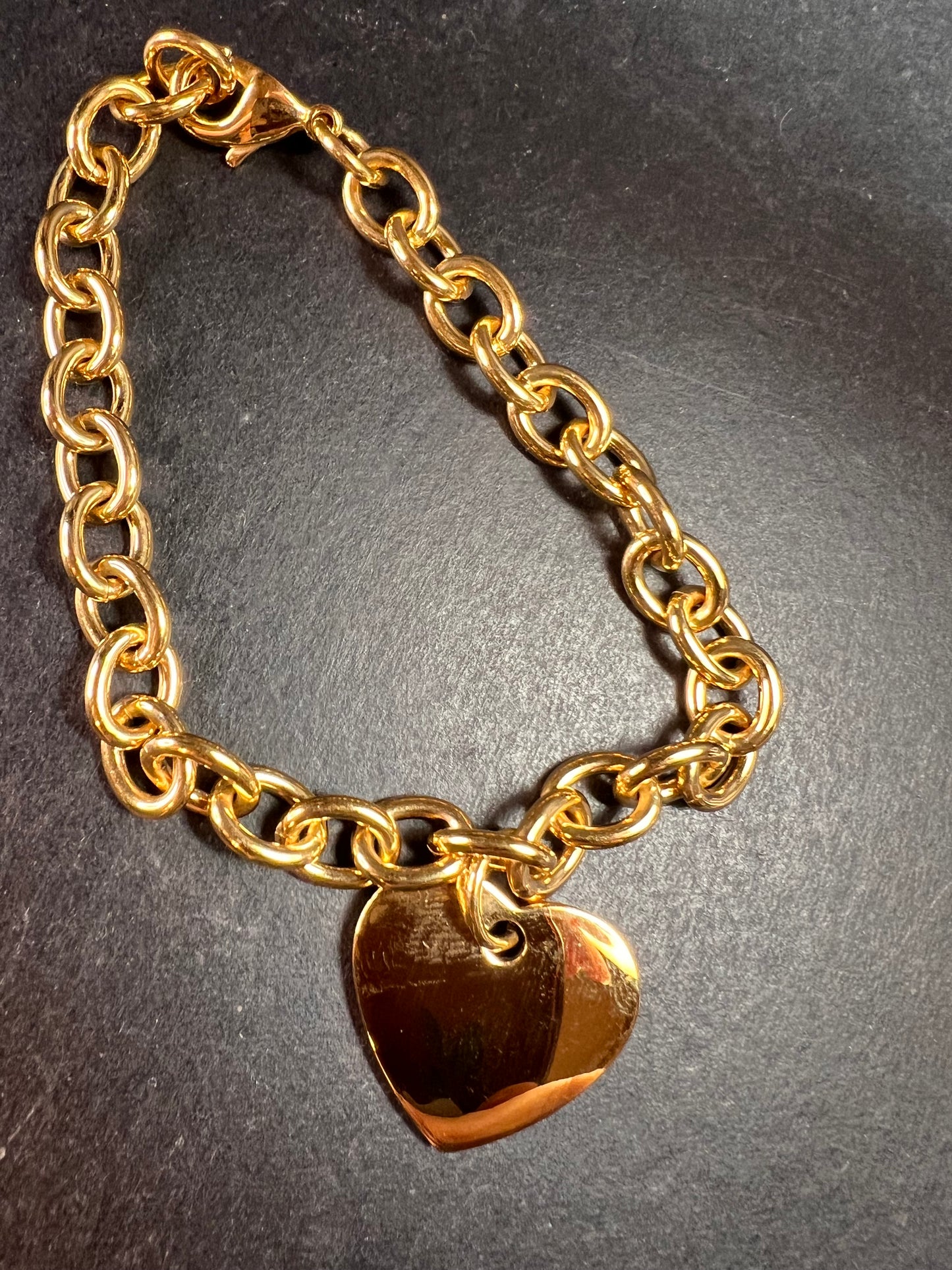 EDFORCE Gold Tone Stainless Steel Chunky Link Heart Charm Bracelet 7.5" NWOT