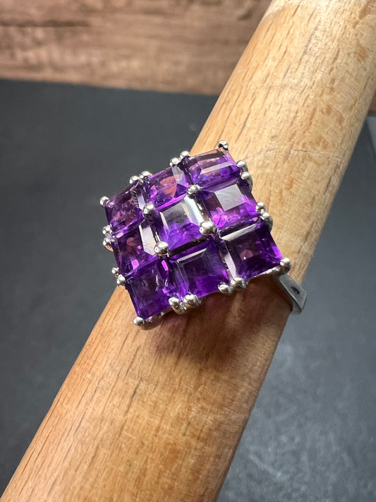 Amethyst sterling silver cluster ring size 7