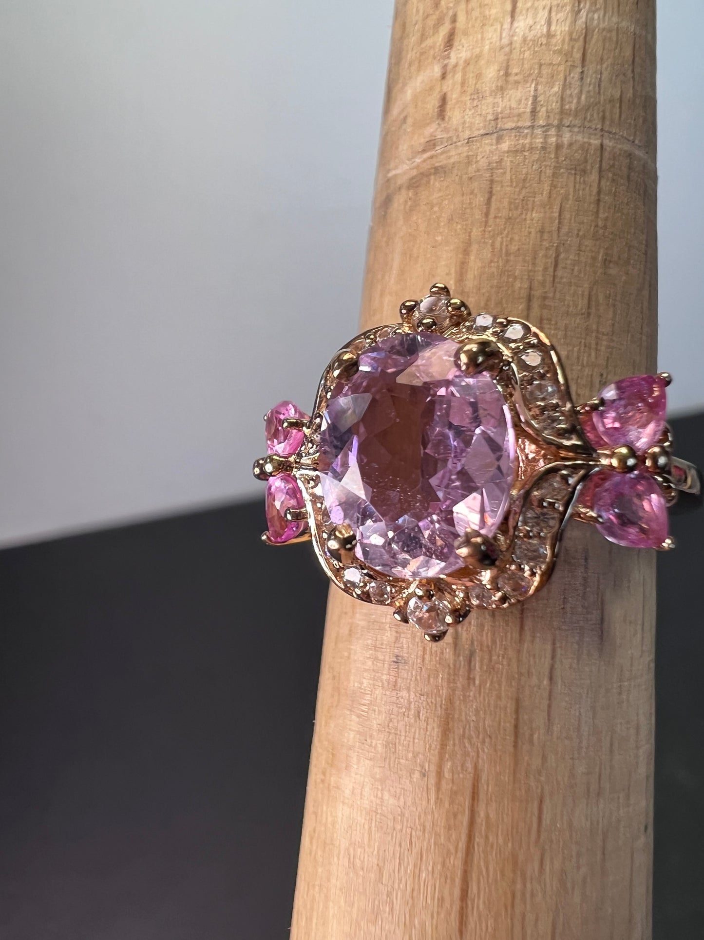 Kunzite and pink sapphire halo ring size 9