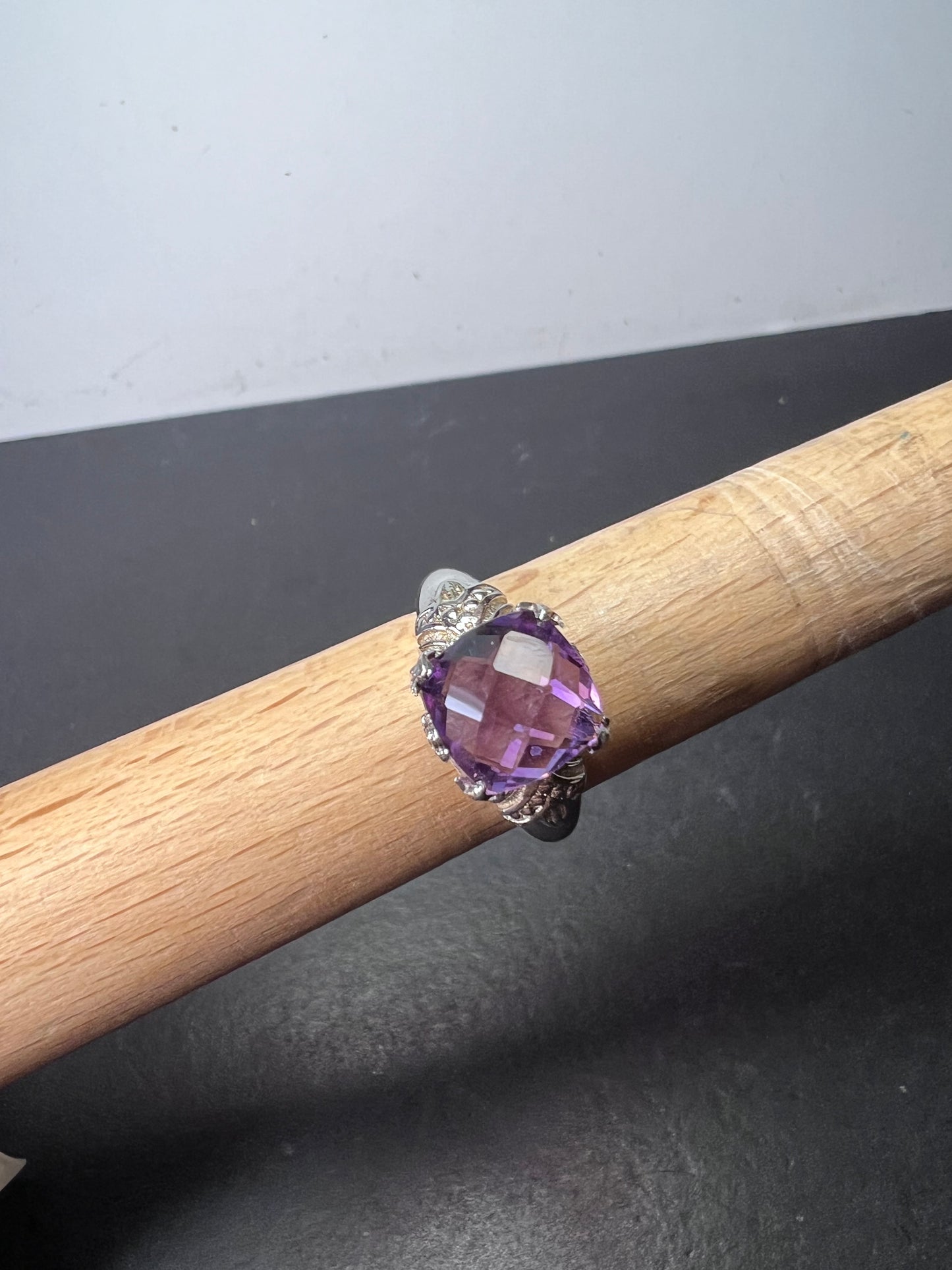 Amethyst cathedral crown setting sterling silver solitaire ring size 9