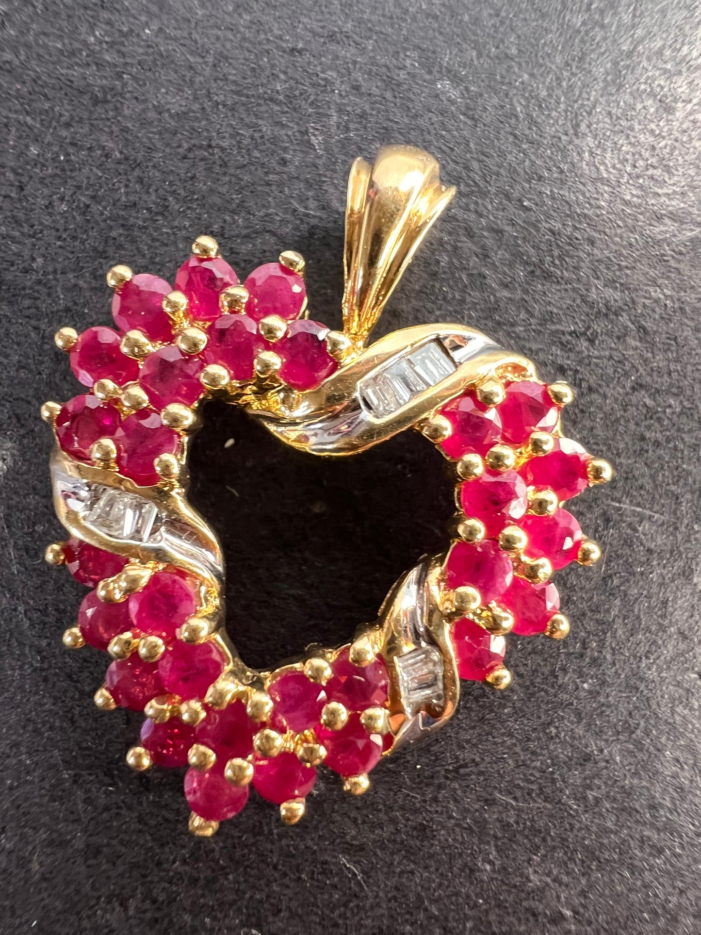 10k gold ruby and diamond heart pendant