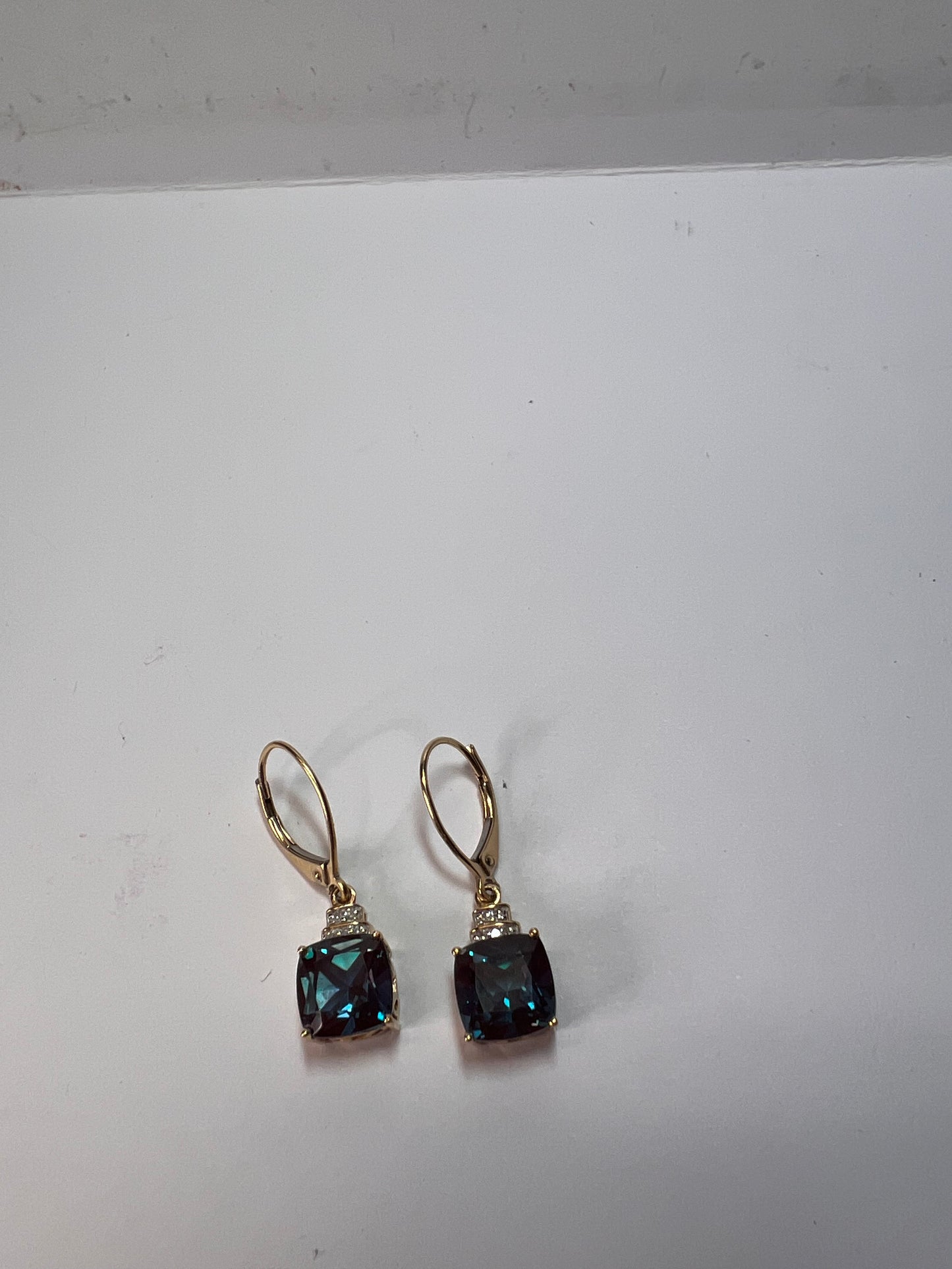 10k gold Lab alexandrite and diamond lever back earrings