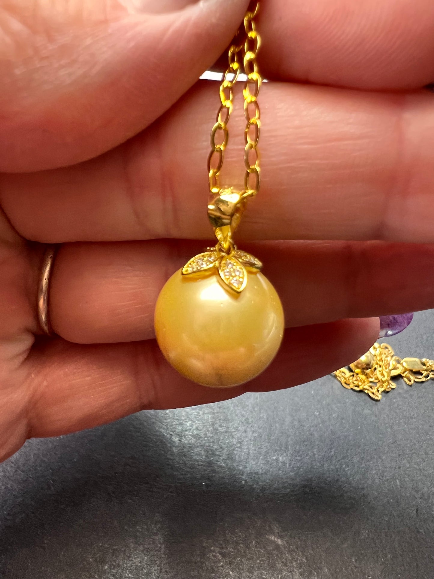 10-11 mm Golden south seas pearl and white topaz pendant 18k gold over sterling silver pendant and chain necklace