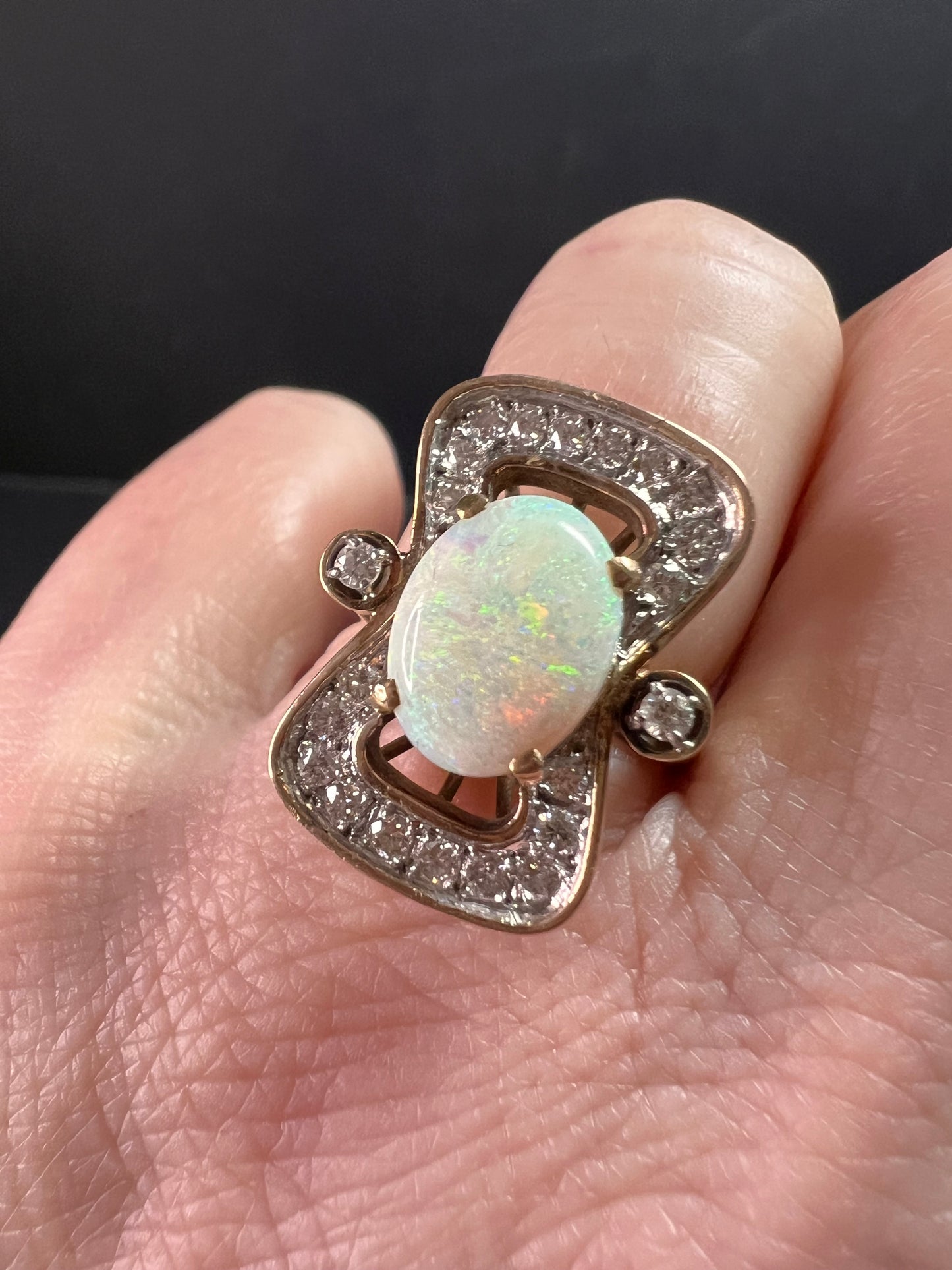 Vintage 14K Opal & Diamond Ring | Size 6.5 | Papered | 1.80ct | 60s–70s