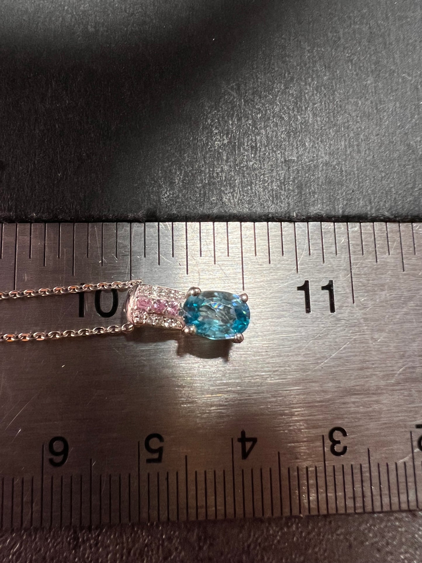 NEW Blue zircon and pink sapphire sterling silver pendant and chain