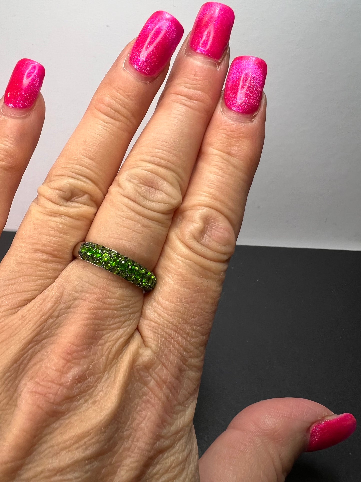 Green Chrome Diopside Rhodium Over Sterling Silver Ring 1.18ctw size 9