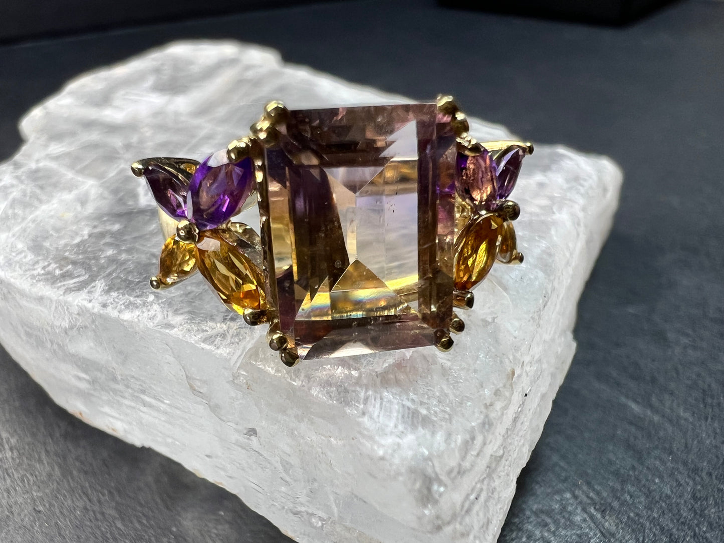 Ametrine Citrine Amethyst Ring Gold Plated 925 Size 7