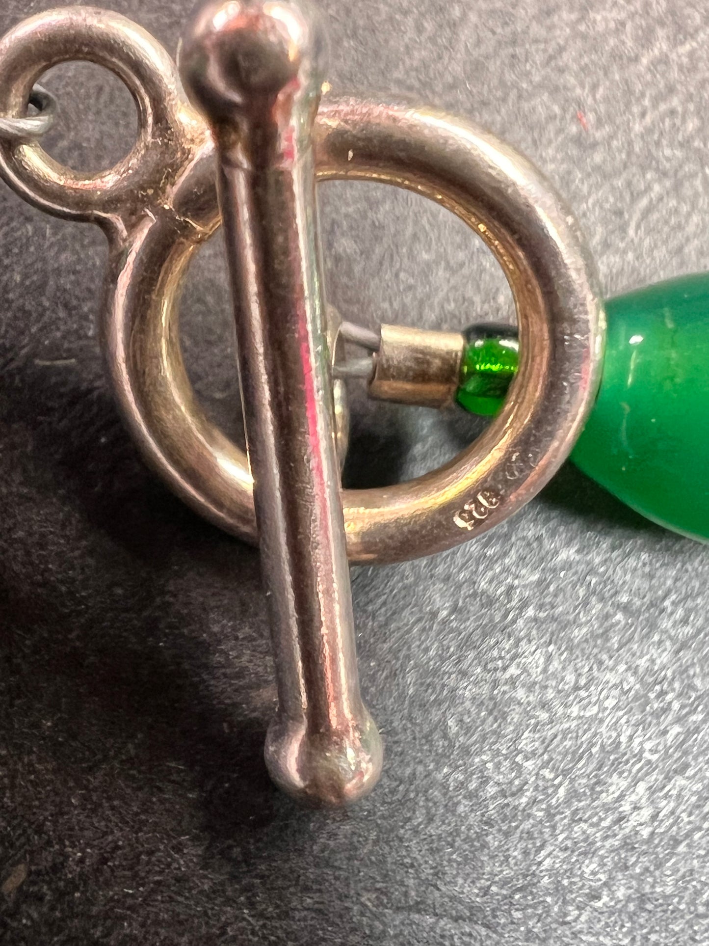 Green onyx beaded necklace with sterling silver toggle clasp