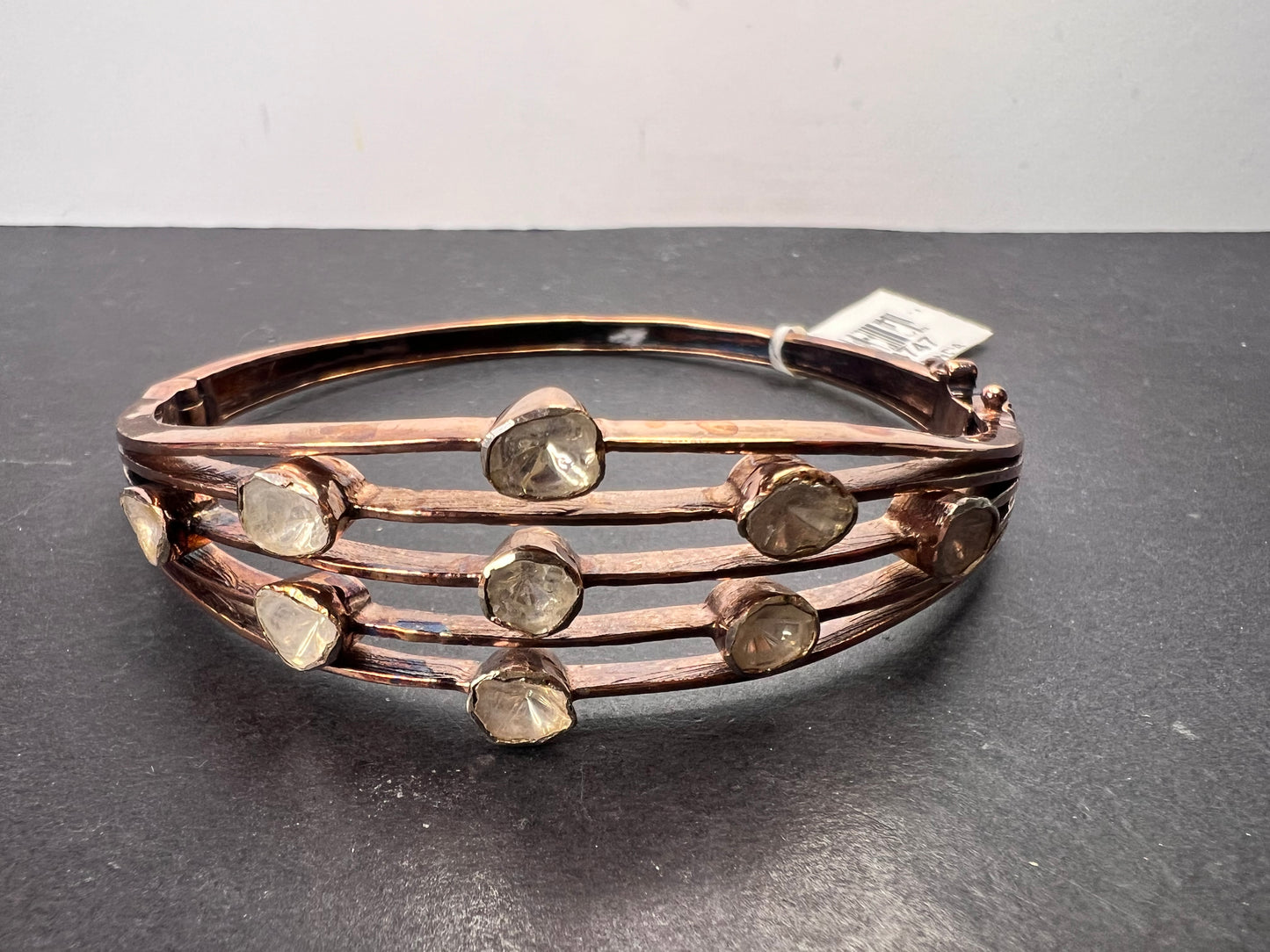 Polki diamond bangle bracelet in rose gold vermeil over sterling silver 2.00 ctw