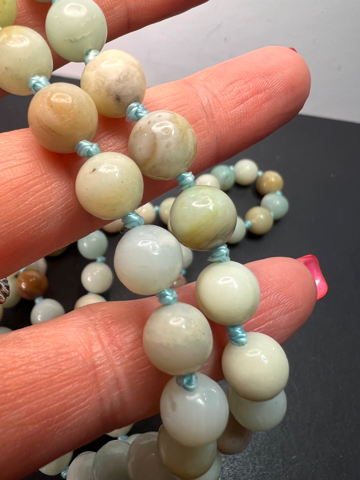 Amazonite knotted mala style endless necklace