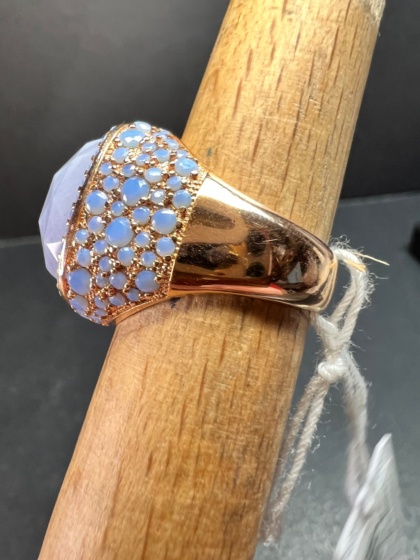 New With Tag Blue Lace Agate 18K Rose Gold Plated Ring Size 7