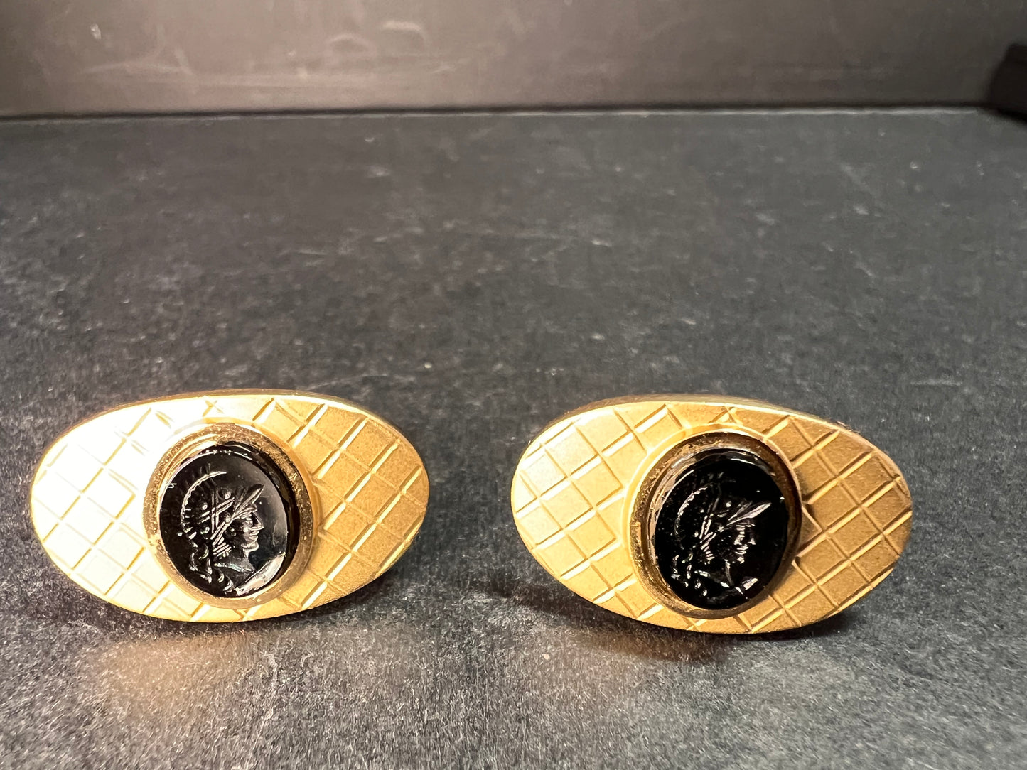 Vintage MCM Swank Gold Tone Centurion Cameo Cufflinks